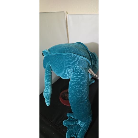 Vintage Commonwealth VELVET FROG Teal Blue Rose Pattern 22" Stuffed Animal 21 - Picture 2 of 5